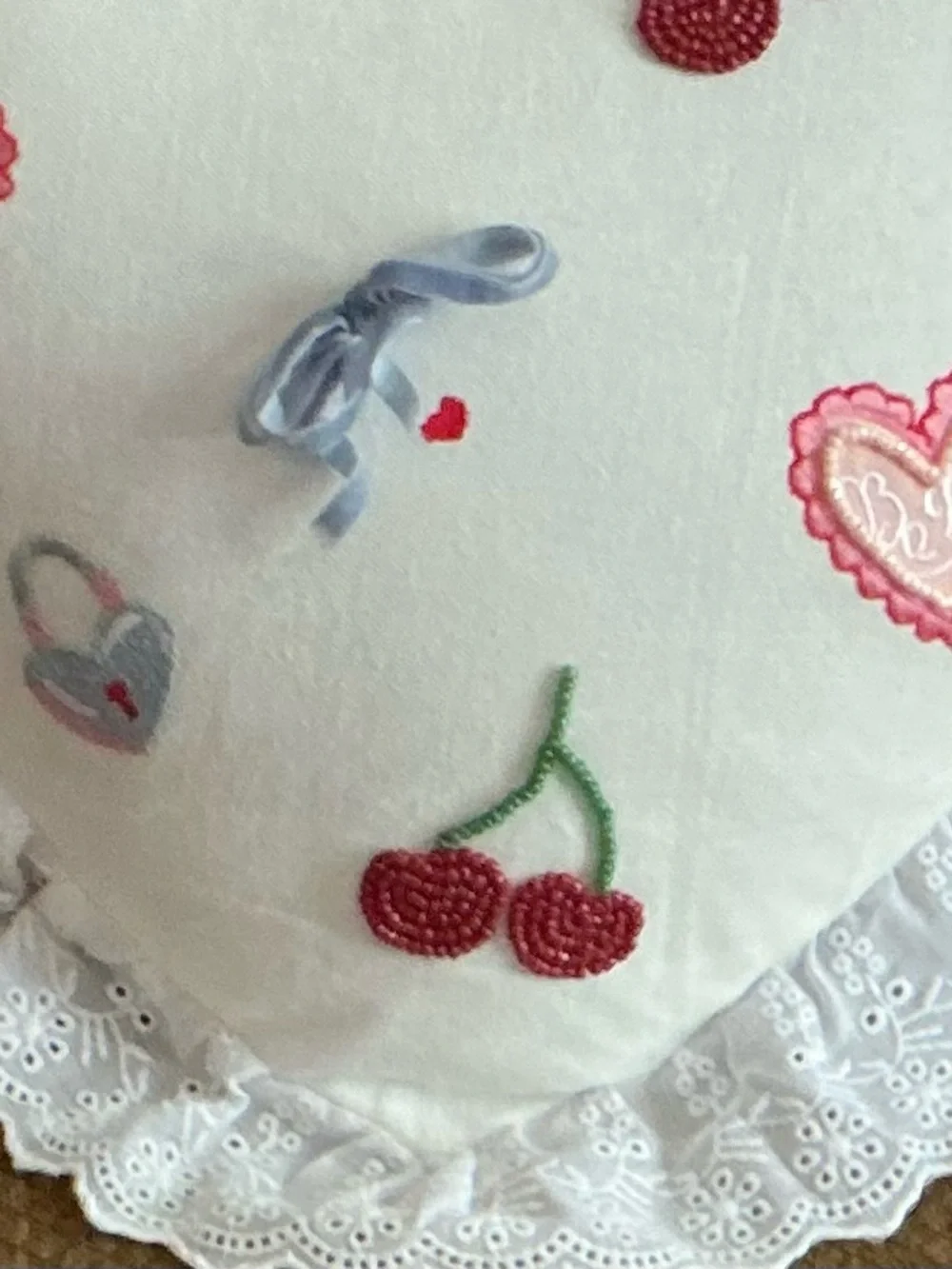Shabby Chic Heart Shaped Embroidered Throw Pillow